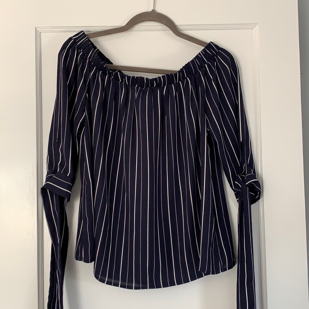 White and Navy Striped Top